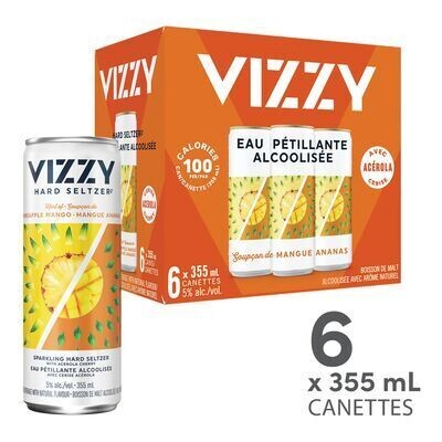 VIZZY Eaux pétillantes alcoolisées à saveur d&#39;ananas et mangue 6X355 ML