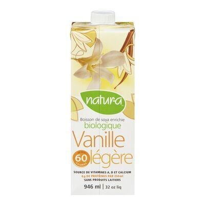 NATUR-A Boisson de soya biologique fortifiée légère à la saveur de vanille 946 ML