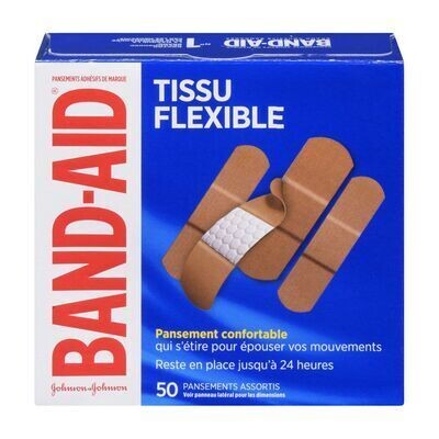 BAND-AID Pansements en tissu flexible assortis 50 UN