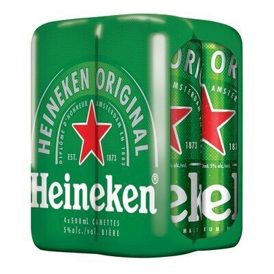 HEINEKEN Bière hollandaise de type Lager 4X500 ML - CANETTES 5.0%ALC