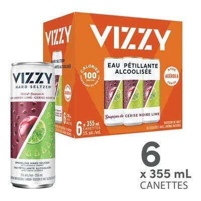VIZZY Eaux pétillantes alcoolisées à saveur de cerise noire et lime 6X355 ML