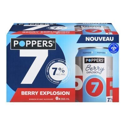 POPPERS Boisson alcoolisée à saveur de berry explosion, 7 6X355 ML