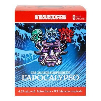 LE TROU DU DIABLE Bière forte tropicale Les Quatre Surfeurs de l&#39;Apocalyspe de type White IPA, Les 4 Surfeurs de l&#39;Apocalypso 4X473 ML - CANETTES 6.5%ALC
