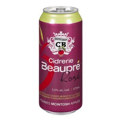 CIDRERIE BEAUPRÉ Cidre pétillant aromatisé à la fraise, Rosé 473 ML 5.5%ALC