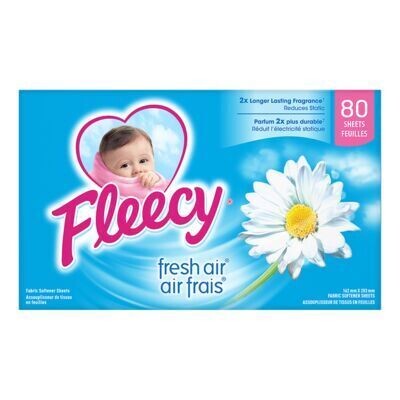 FLEECY Feuilles d&#39;assouplisseur de tissus au parfum d&#39;air frais 80 FEUILLES