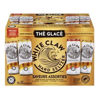 SLEEMAN Assortiment de BOISSONS alcoolisées à base de malt aromatisées au thé glacé, White Claw 12X355 ML