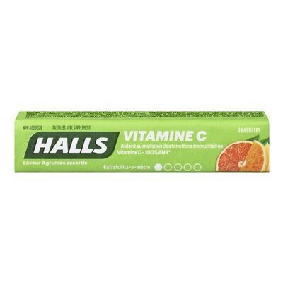 HALLS Pastilles pour la gorge à saveur d&#39;agrumes, Vitamine C 9 PASTILLES