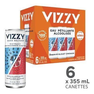 VIZZY Eaux pétillantes alcoolisées à saveur de bleuet et grenade 6X355 ML