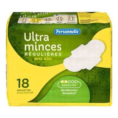 PERSONNELLE Serviettes hygiéniques ultra mince pour flux régulier avec ailes 18 UN