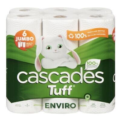 CASCADES ESSUIE-TOUT résistant double épaisseur Enviro, Tuff 6X105 FEUILLES