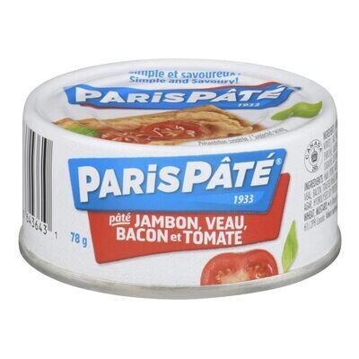 PARIS PÂTÉ Pâté au jambon, veau, bacon et tomate 78 G