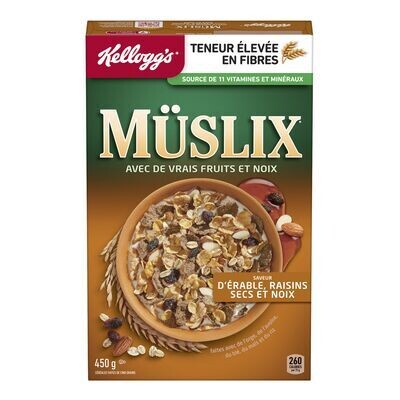 KELLOGG&#39;S Céréales à saveur d&#39;érable, noix et raisins secs, Müslix 450 g