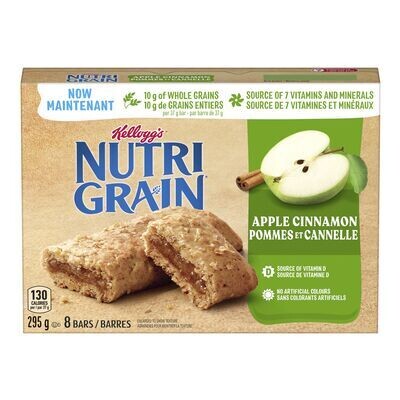 KELLOGG&#39;S Barres de céréales pommes et à la cannelle. Nutri-Grain 8 barres. 295 g