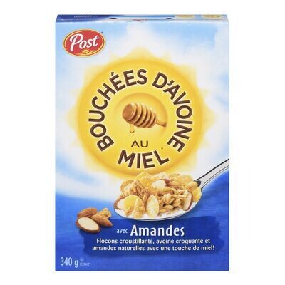 POST Céréales à saveur d&#39;amandes, Bouchée d&#39;Avoine au Miel 340 g
