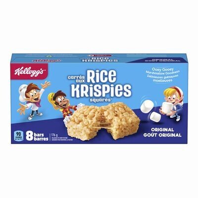 KELLOGG&#39;S Carrés de riz croustillant à la gimauve. Rice Krispies 8 barres. 176 g