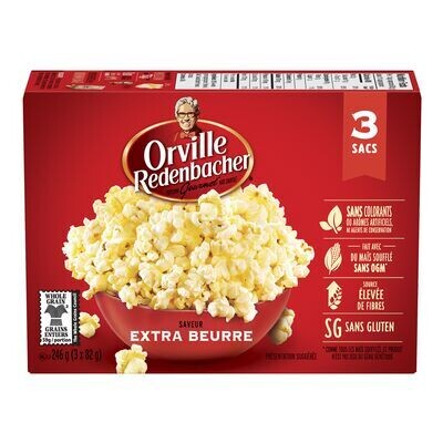 ORVILLE REDENBACHER Maïs à éclater à saveur Extra beurre, Gourmet 246 g