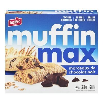 LECLERC Barres muffin aux morceaux de chocolat noir, Muffin Max 223 g