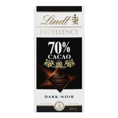 LINDT Barre de chocolat noir à 70 %, Excellence 100 g