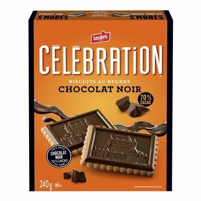 LECLERC Biscuits au beurre garnis de chocolat noir à 70 % de cacao, Célébration 240 g