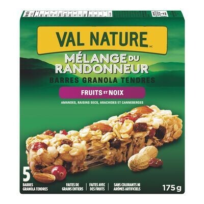 VAL NATURE Barres tendres granola aux fruits et aux noix, Mélange du Randonneur 5 barres