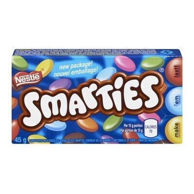 NESTLÉ Chocolat au lait enrobé d&#39;une coquille de sucre, Smarties 45 g