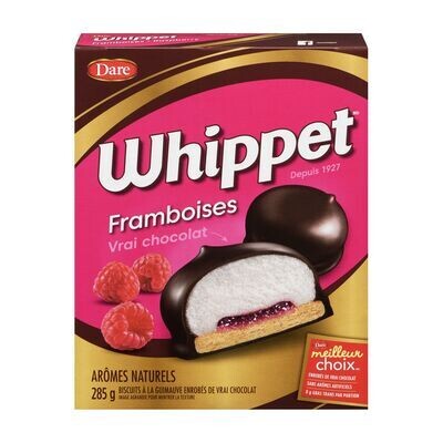 DARE Biscuits à la guimauve et framboises enrobés de chocolat, Whippet 250 g