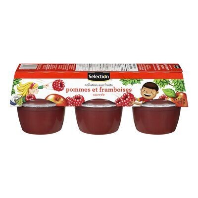 SELECTION Collations de compotes aux pommes et framboises sucrées 6x113 g