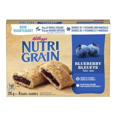 KELLOGG&#39;S Barres de céréales aux bleuets. Nutri-Grain 8UN 295 g