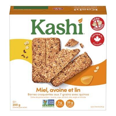 KELLOGG&#39;S Barres croquantes au Sept céréales, quinoa au miel, avoine et lin, Kashi 10 barres, 200 g