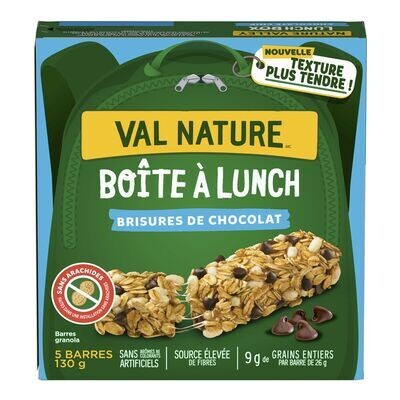 VAL NATURE Barres tendres granola aux brisures de chocolat, Boîte à Lunch 5 barres