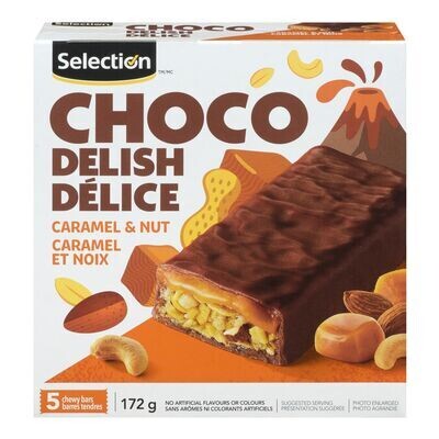 SELECTION Barres tendres granola au caramel et noix enrobées de chocolat au lait, Choco Délice 172 g