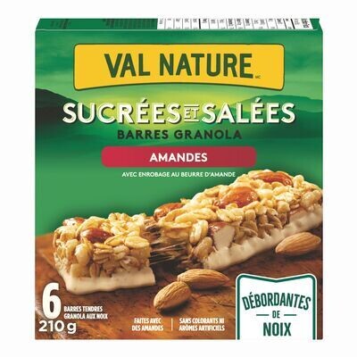 VAL NATURE Barres tendres granola aux amandes avec enrobage au beurre d&#39;amande, Sucrées et Salées 210 g