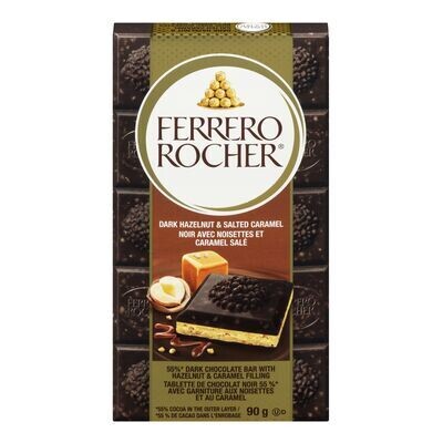 FERRERO Barre de chocolat noir aux noisettes et caramel salé, Rocher 90 g