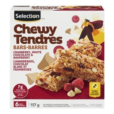 SELECTION Barres tendres granola aux canneberges, chocolat blanc et framboises 6 barres