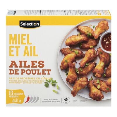 SELECTION Ailes de poulet au miel et à l&#39;ail surgelées 650 g