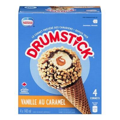 DRUMSTICK Cornets de dessert glacé à la vanille et caramel 4x140 mL