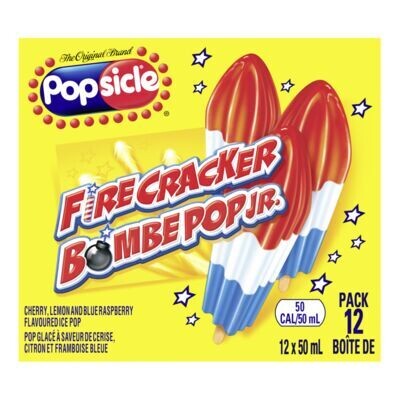 POPSICLE Pops glacés à saveur de cerise, citron et framboise bleue, Bombe Pop Jr. 12x50 mL