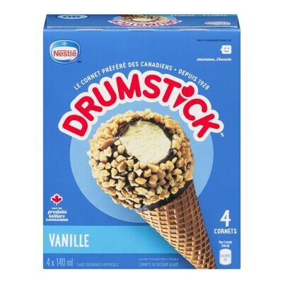 DRUMSTICK Cornets de dessert glacés à la vanille trempés au chocolat et recouverts d&#39;arachides 4x140 mL