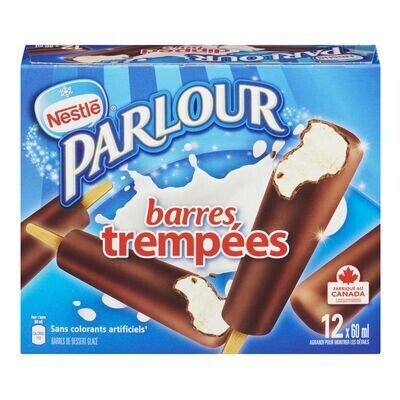 PARLOUR Barres de dessert glacé à la vanille trempées au chocolat 12x60 mL