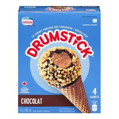 DRUMSTICK Cornets de dessert glacé double chocolat recouverts d&#39;arachides 4x140 mL