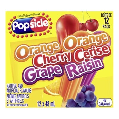 POPSICLE Pops glacés à saveur d&#39;orange, cerise et raisin 12x48 mL