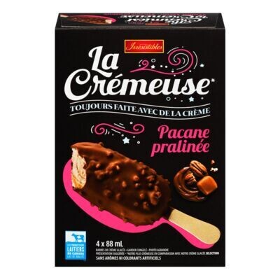 IRRESISTIBLES Barres de crème glacée au caramel et pacanes pralinées, La crémeuse 4x88 mL