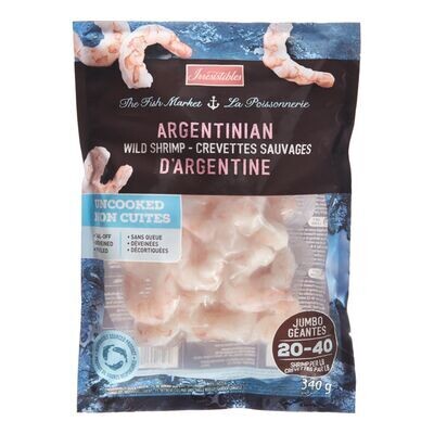 IRRESISTIBLES Crevettes sauvages d&#39;Argentine crues surgelées 340 g, calibre 20-40
