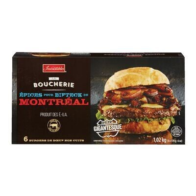 IRRESISTIBLES Burgers de bœuf gigantesques aux épices bifteck de Montréal surgelés, La Boucherie 1,02 kg