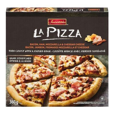 IRRESISTIBLES Pizza au bacon, jambon, fromages mozzarella et cheddar surgelée 360 g