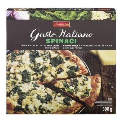 IRRESISTIBLES Pizza à croûte mince aux épinards surgelée, Gusto Italiano 390 g