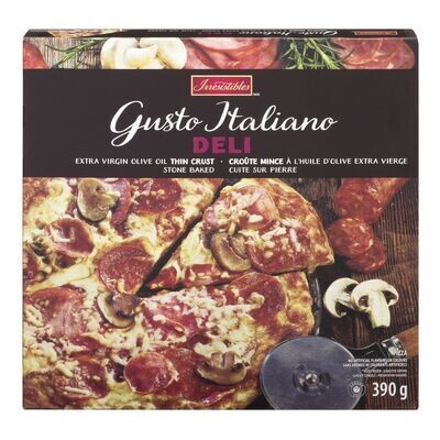 IRRESISTIBLES Pizza aux charcuteries italiennes à croûte mince surgelée, Gusto Italiano 390 g