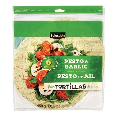 SELECTION Tortillas de farine au pesto et à l&#39;ail de 10&quot; 6 un