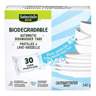 SELECTION Pastilles à lave-vaisselle non parfumées biodégradables, Eco 30 un