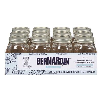 BERNARDIN Bocaux Mason réguliers avec couvercles Snap Lid® 12x500 ml